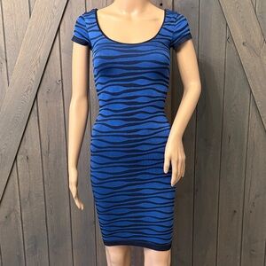 Blue and Black Striped Bodycon Dress